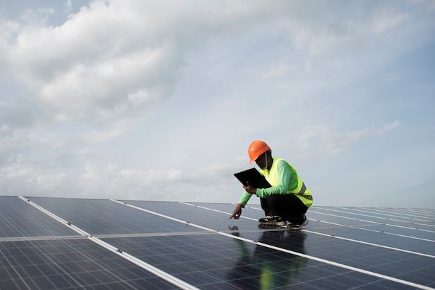 free photo technician engineer checks the maintenance of the solar cell panels